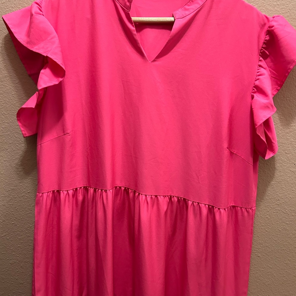 Pink Ruffle Sleeve Women's Top